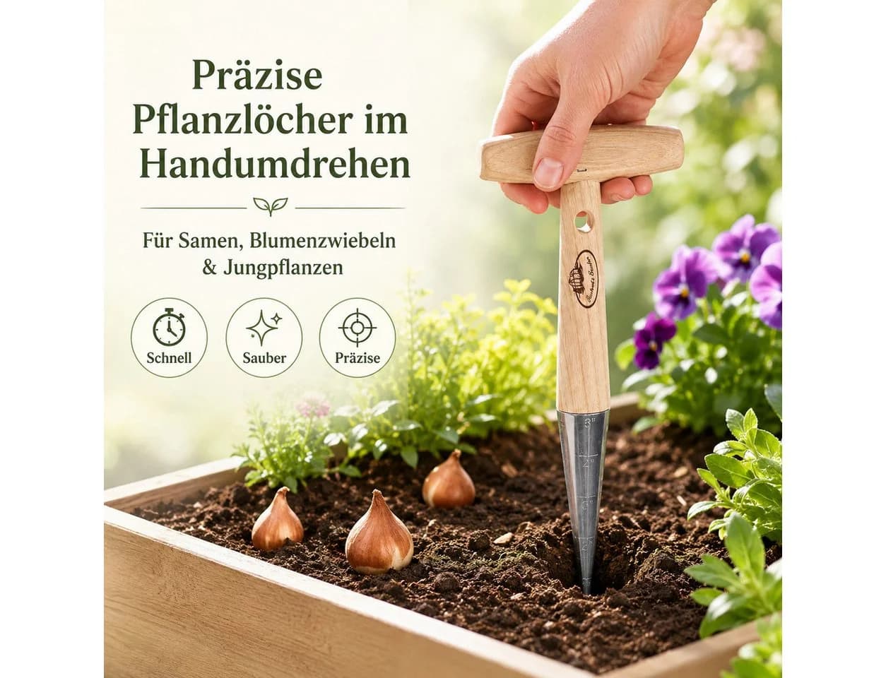 esschert design Pflanzholz mit Tiefenmarkierung Eschenholz