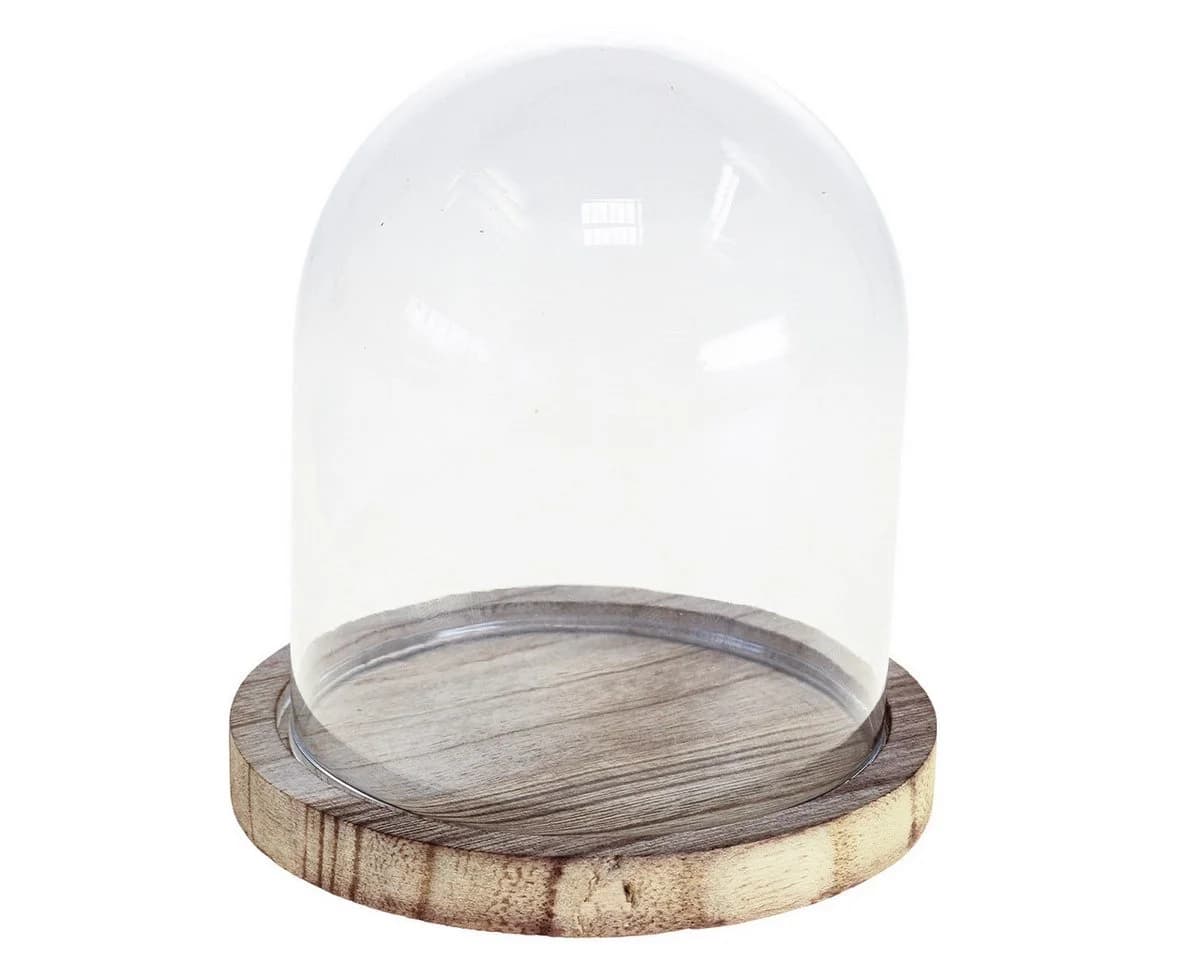 Kaemingk Tischvase Glasglocke mit Holzteller Mini Deko - Bild 2