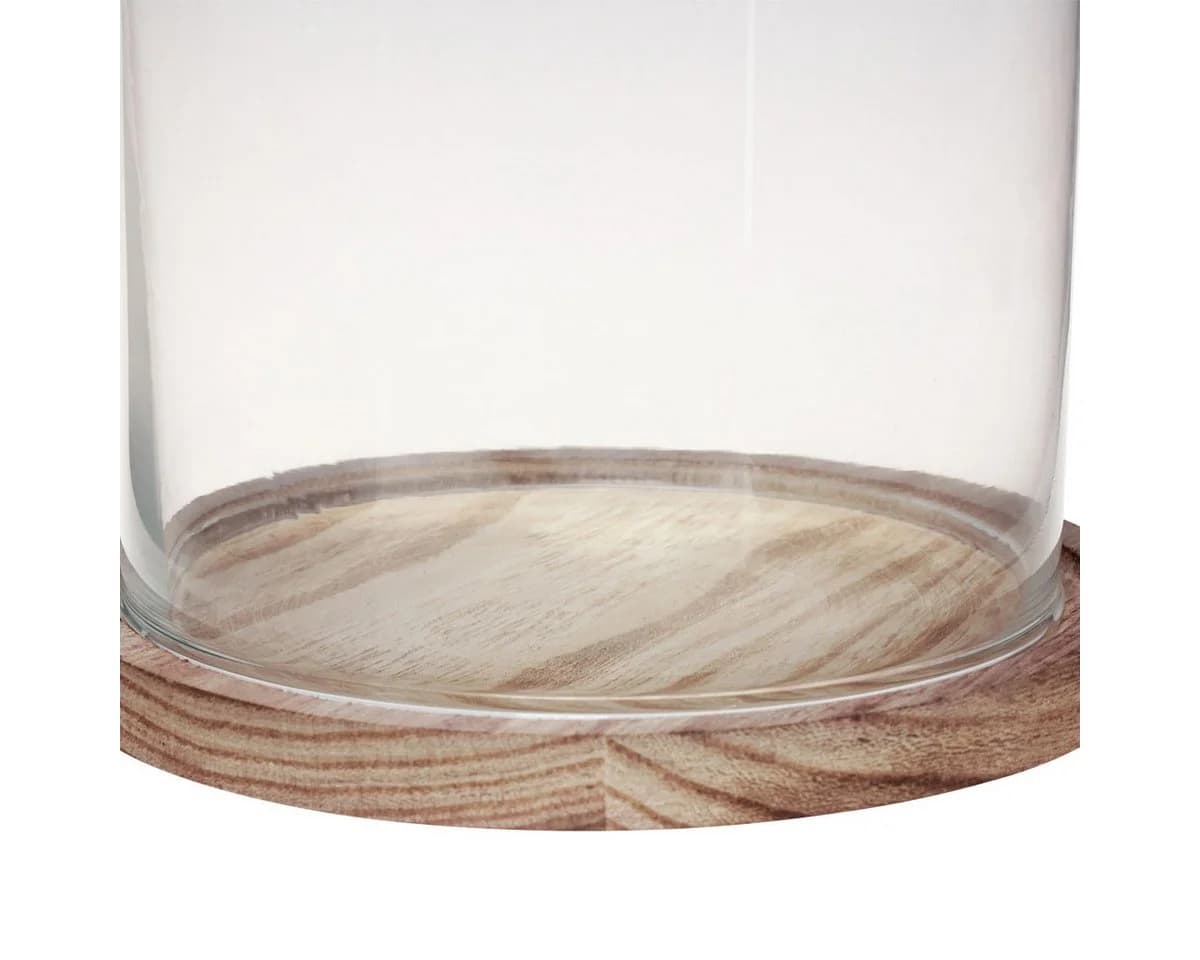 Kaemingk Tischvase Glasglocke Holz-Basis Deko Ø17cm
