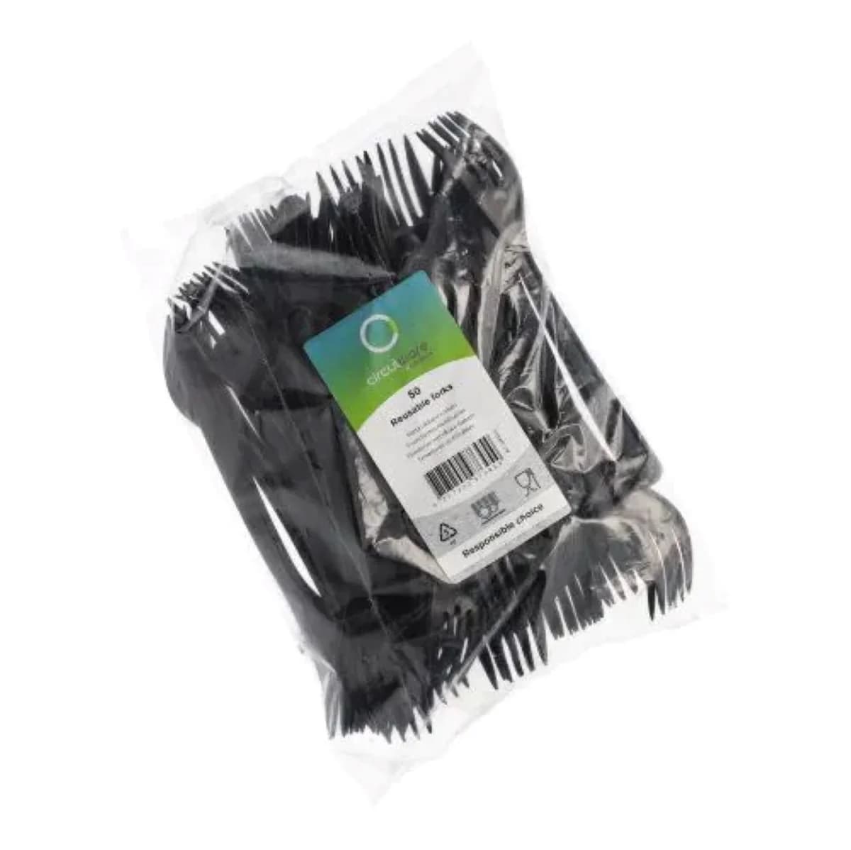 PAPSTAR Mehrweg Gabeln 18,5cm Schwarz 50 Stk. Extra Stabil