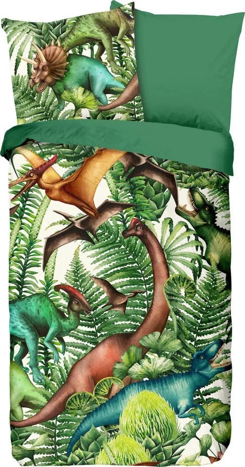 good morning Kinderbettwäsche Prehistoric Dino Grün Renforcé Wendebettwäsche - Bild 2