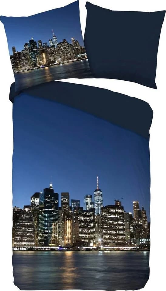 Wendebettwäsche NY City Blau Mikrofaser 135x200 cm