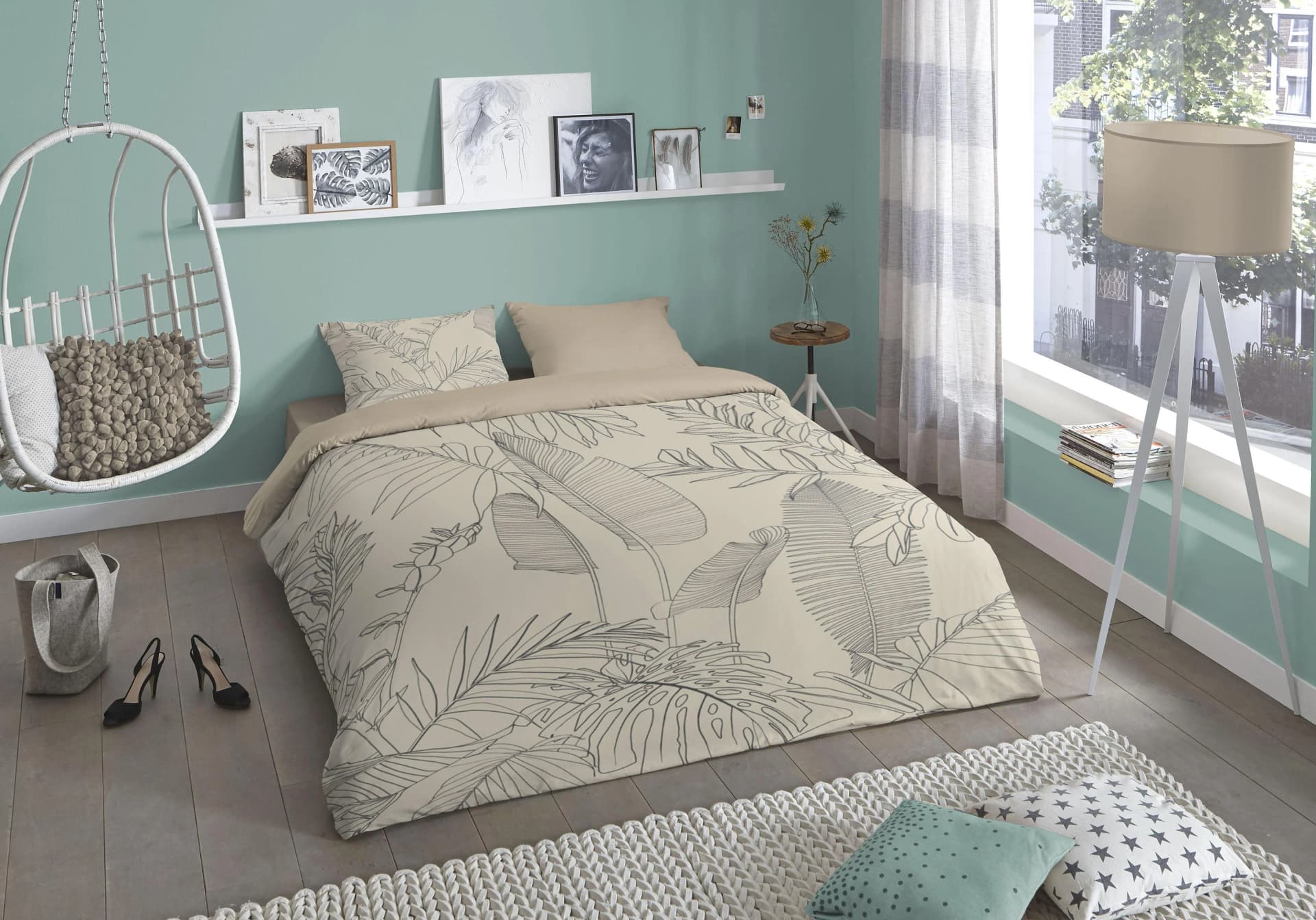 Good Morning Wendebettwäsche Sym Beige Blattmuster