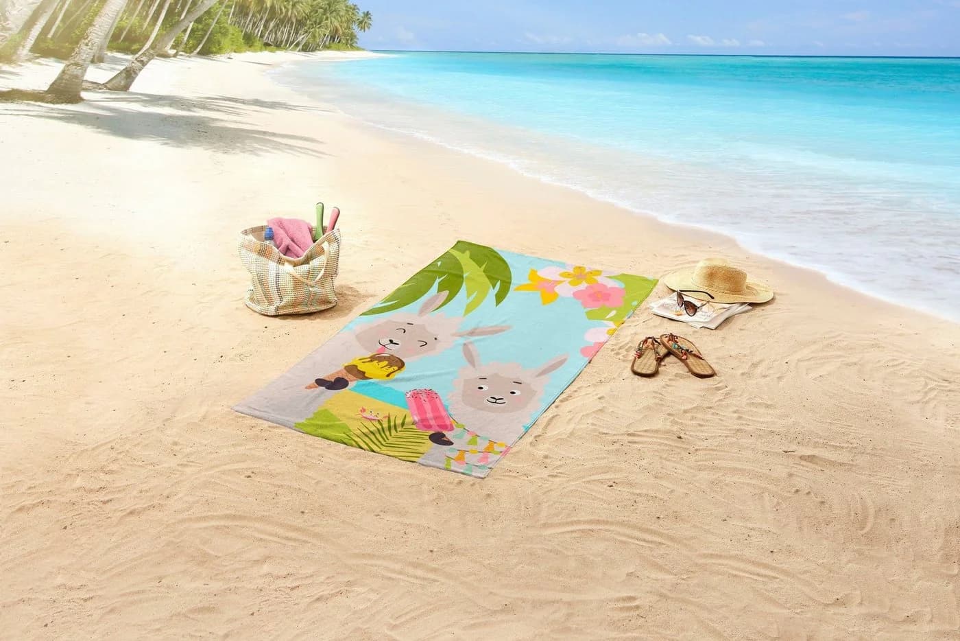 Strandtuch GOOD MORNING Happy Lamas - Bunt 75x150cm Microfaser