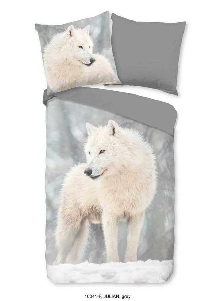 Good Morning Wendebettwäsche Julian Grau Wolf Motiv 100% Baumwolle Flanell