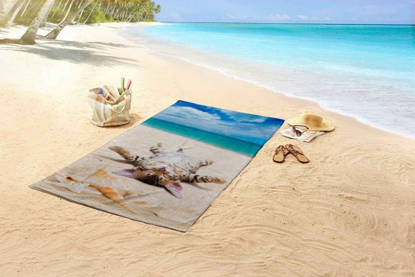 Good Morning Strandtuch Beachcat Bunt Microfaser Kinder Katze