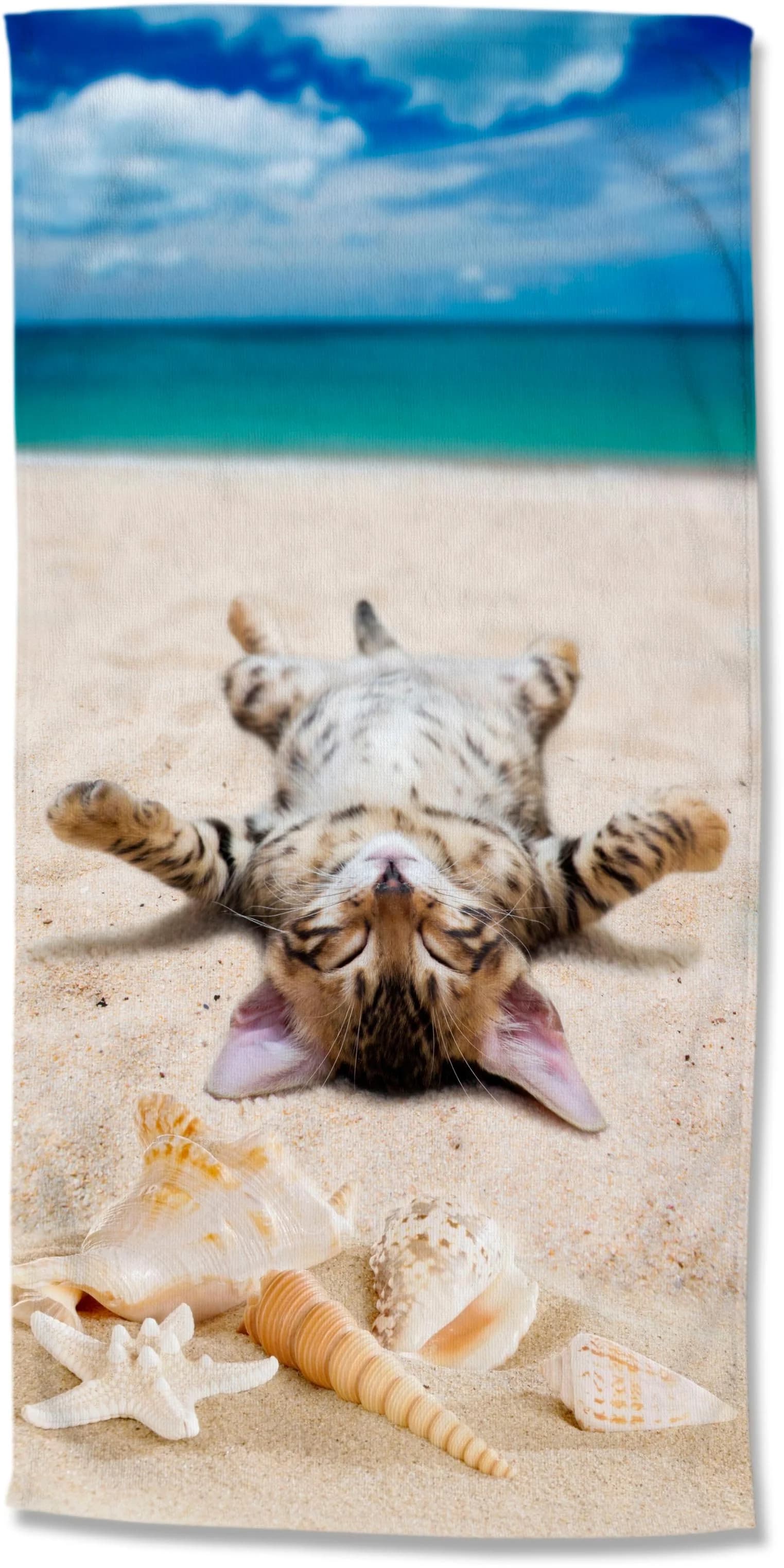 Good Morning Strandtuch Beachcat Bunt Microfaser Kinder Katze - Bild 4