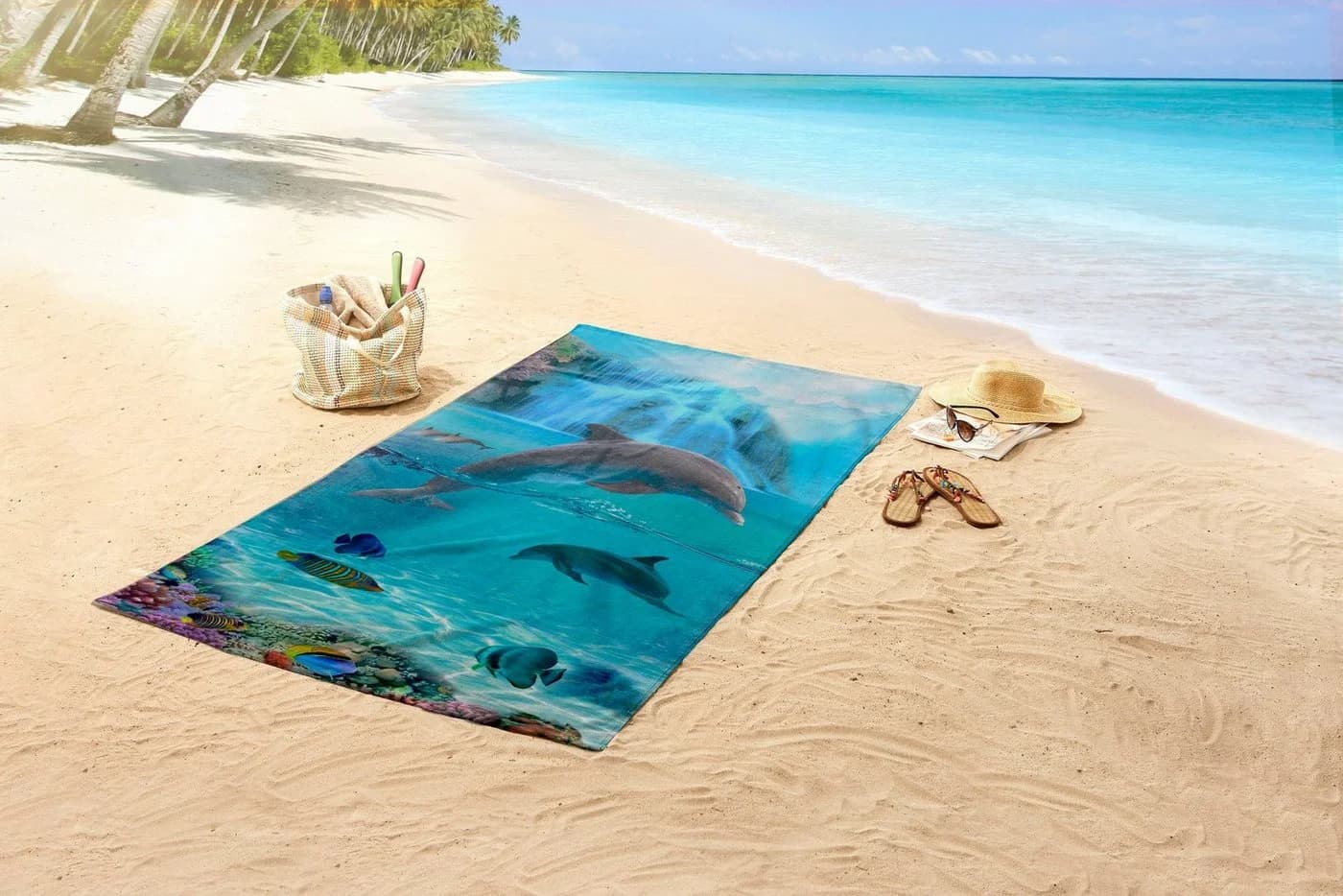 GOOD MORNING Kinderstrandtuch Will Blau Microfaser Delfin