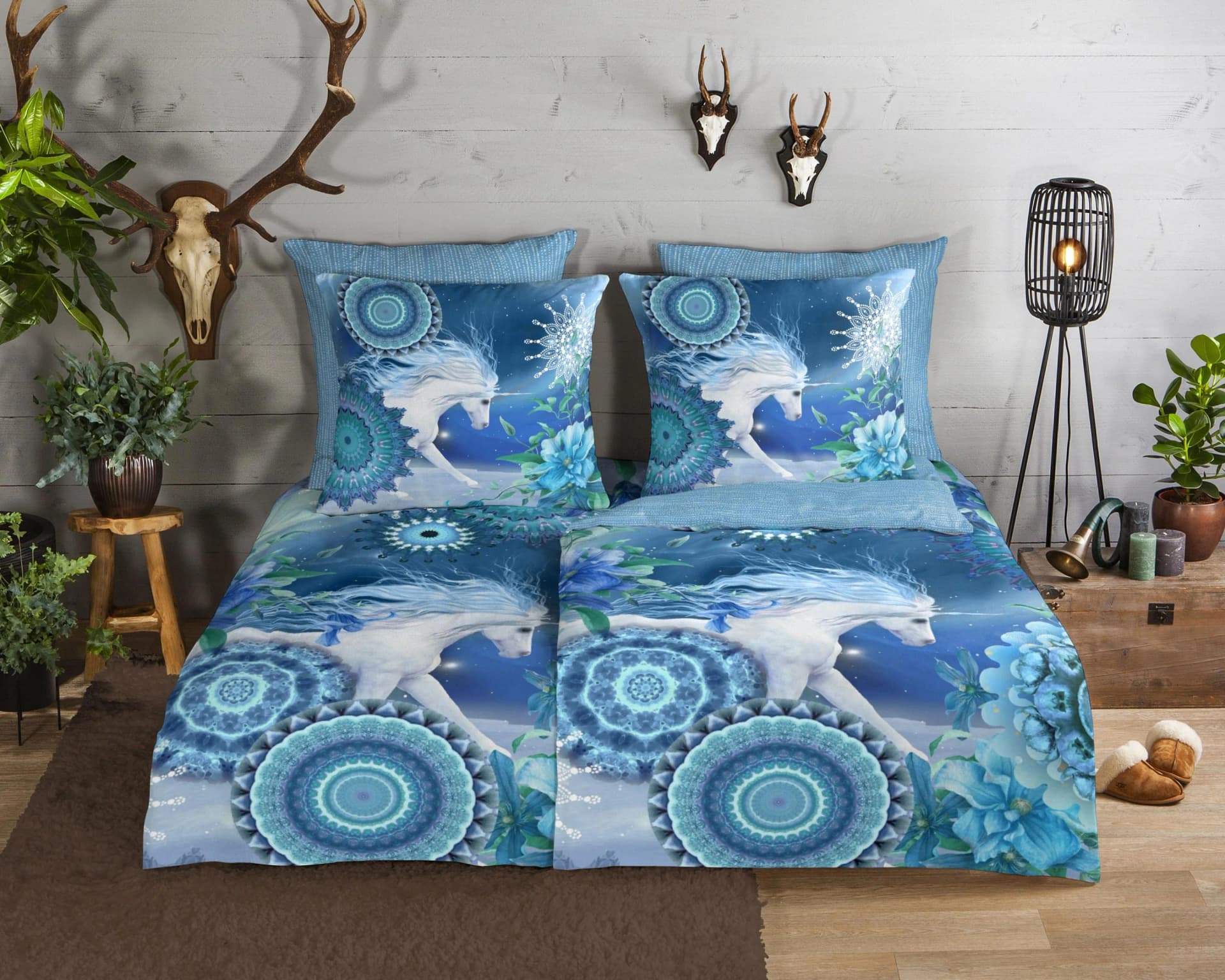 HIP Wendebettwäsche Lumi Blau 100% Baumwolle Biber
