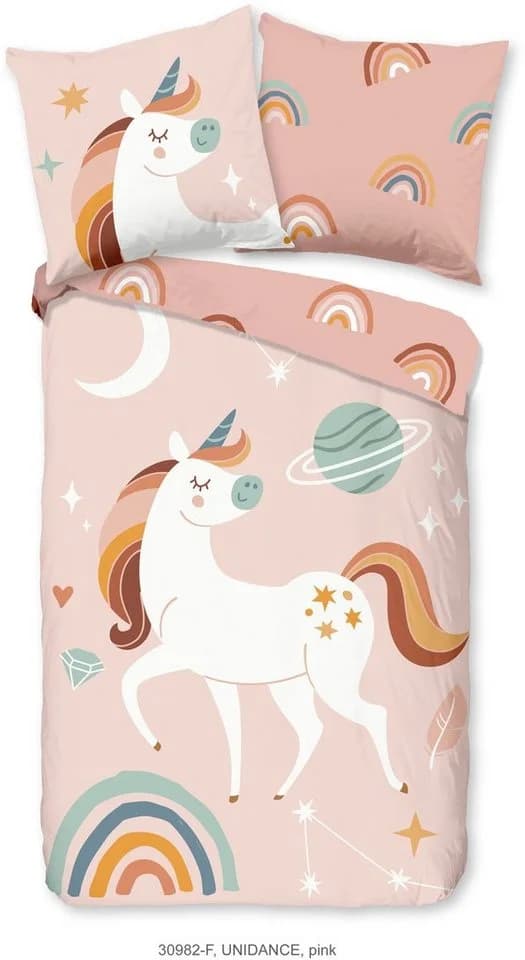 Good Morning Kinderbettwäsche Einhorn Rosa Biber 2-tlg.