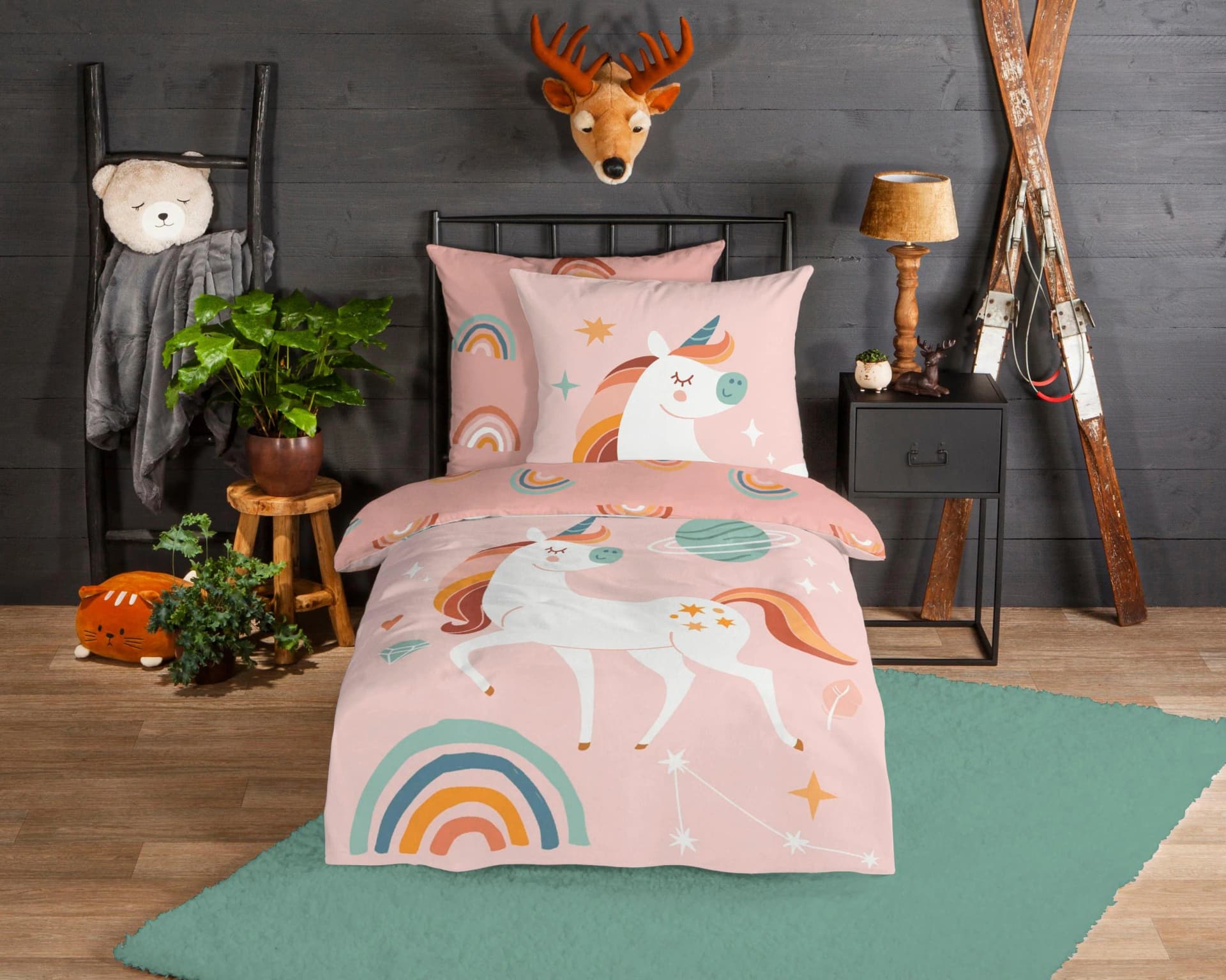 Good Morning Kinderbettwäsche Einhorn Rosa Biber 2-tlg. - Bild 5