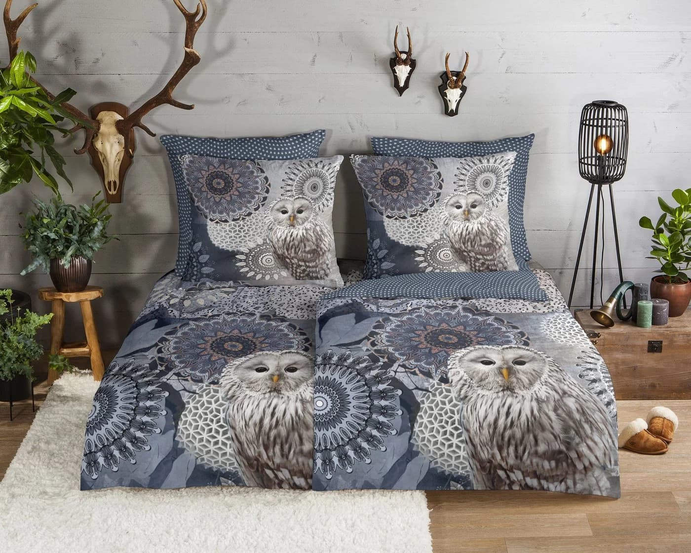 Traumschloss Flanell Bettwäsche Comfort Baumwolle, 2-teilig, blaue Mandalas mit Eule
