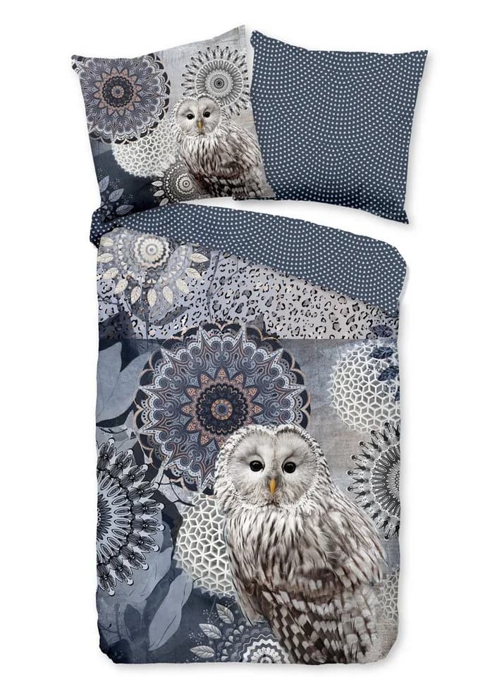 Traumschloss Flanell Bettwäsche Comfort Baumwolle, 2-teilig, blaue Mandalas mit Eule - Bild 2