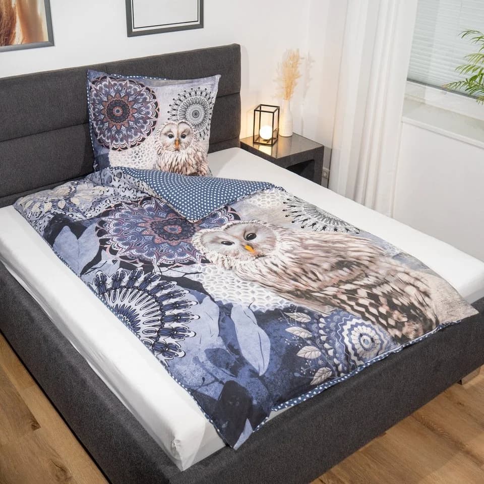 Traumschloss Flanell Bettwäsche Comfort Baumwolle, 2-teilig, blaue Mandalas mit Eule - Bild 3
