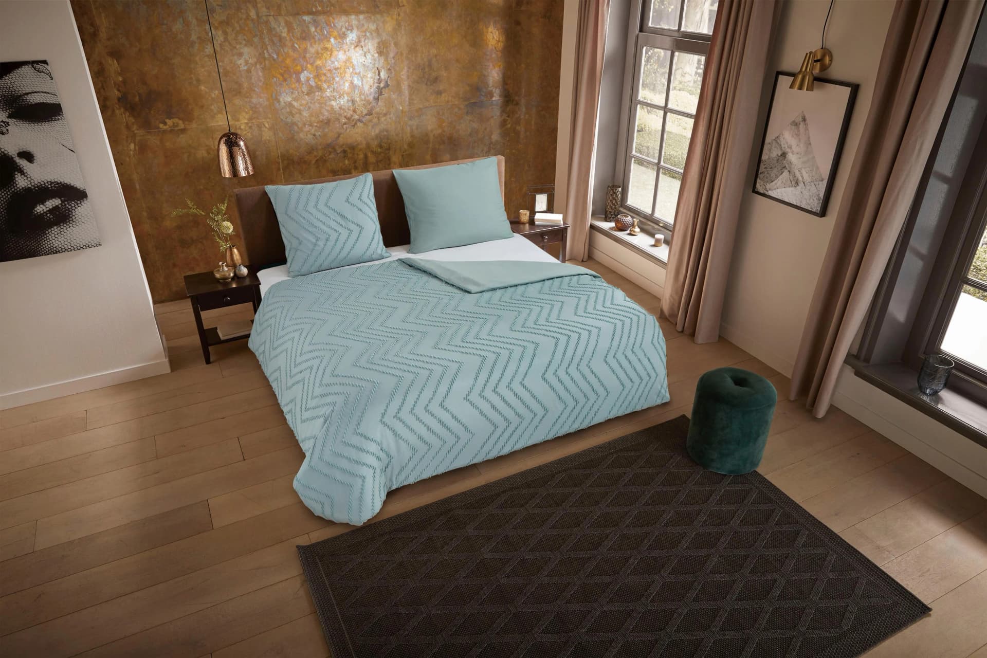 PURE LUXURY Bettwäsche Set 3-tlg. Sage Grün Mikrofaser mit Rüschen