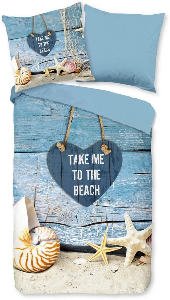 PURE luxury Collection Wendebettwäsche Beach Heart Blau 2-tlg. Mikrofaser