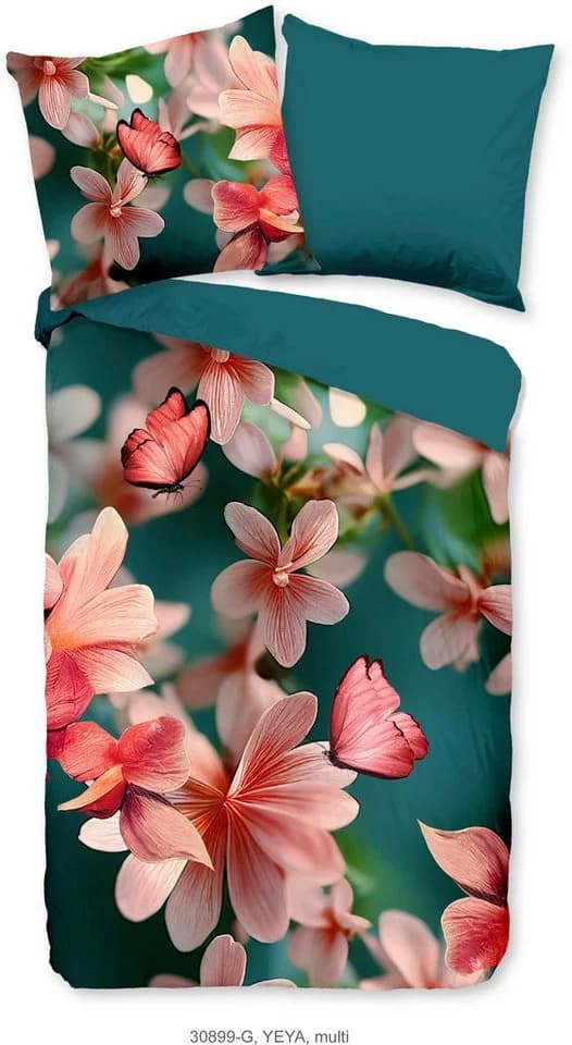 PURE luxury collection Wendebettwäsche Yeya Petrol Blumen