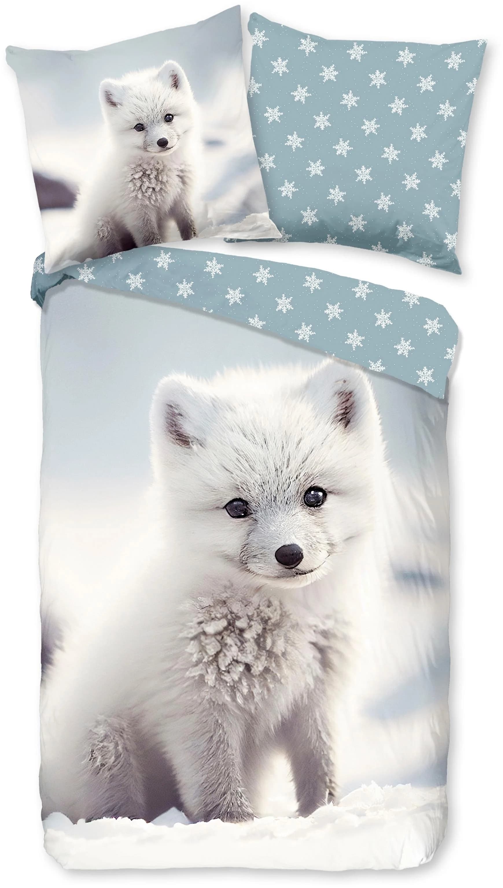 Good Morning Kinderbettwäsche Wendebettwäsche Flanell Blau Fuchs