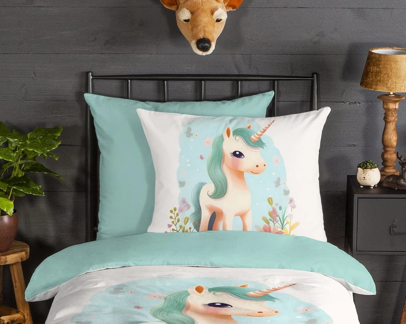 Good Morning Kinderbettwäsche Einhorn Aqua Flanell Wendebettwäsche - Bild 3