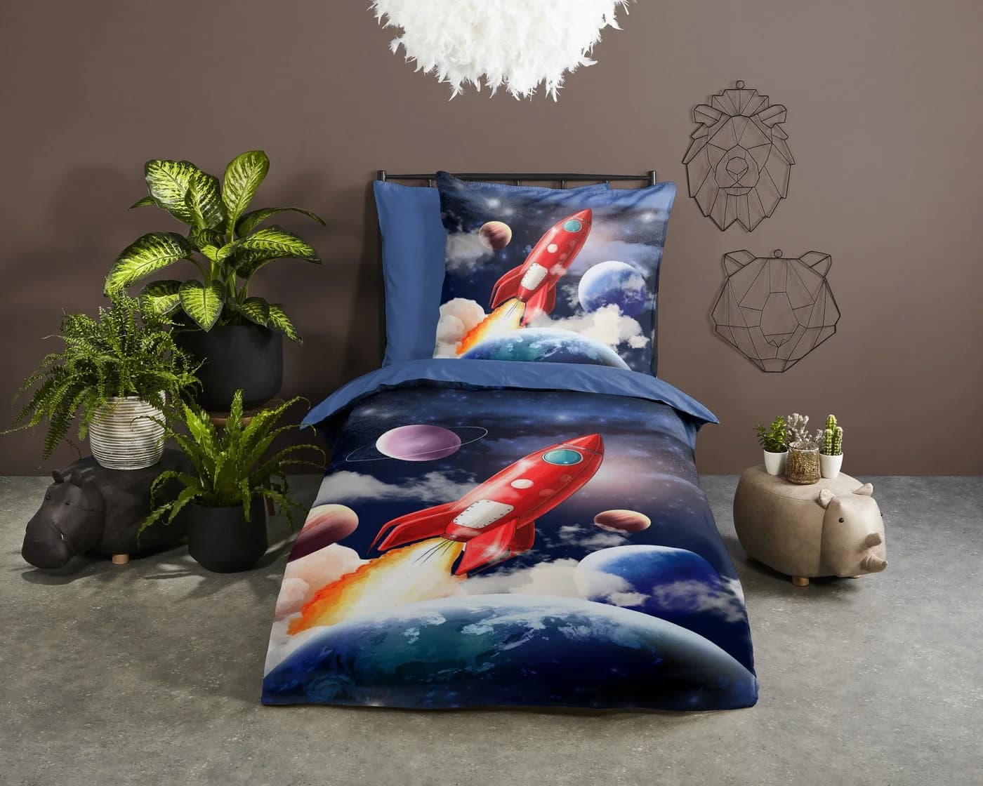 PURE LUXURY COLLECTION Kinderbettwäsche Rocket Blau Mikrofaser Wendebettwäsche