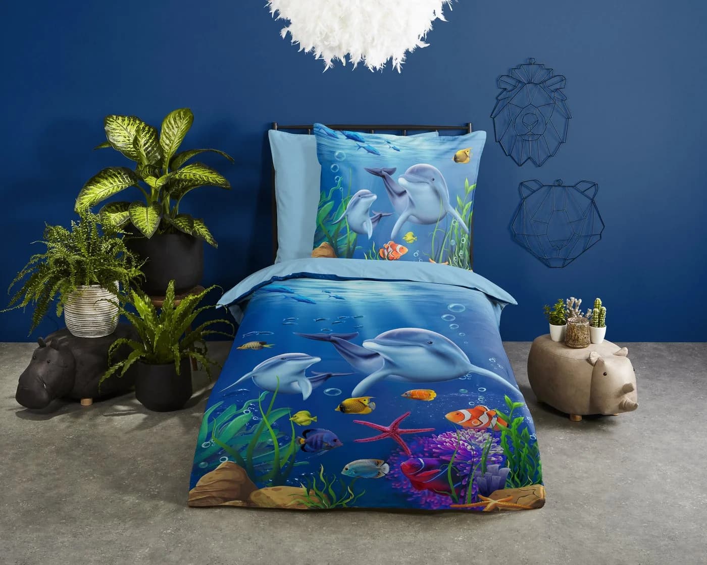PURE luxury collection Kinderbettwäsche Mare Blau Delfin Mikrofaser