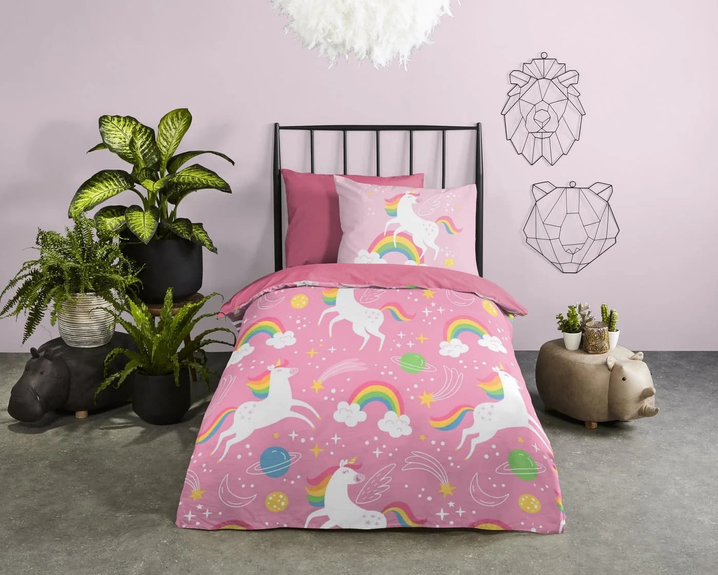 Microfaserbettdecke mit Kopfkissen Rosa 135x200 cm