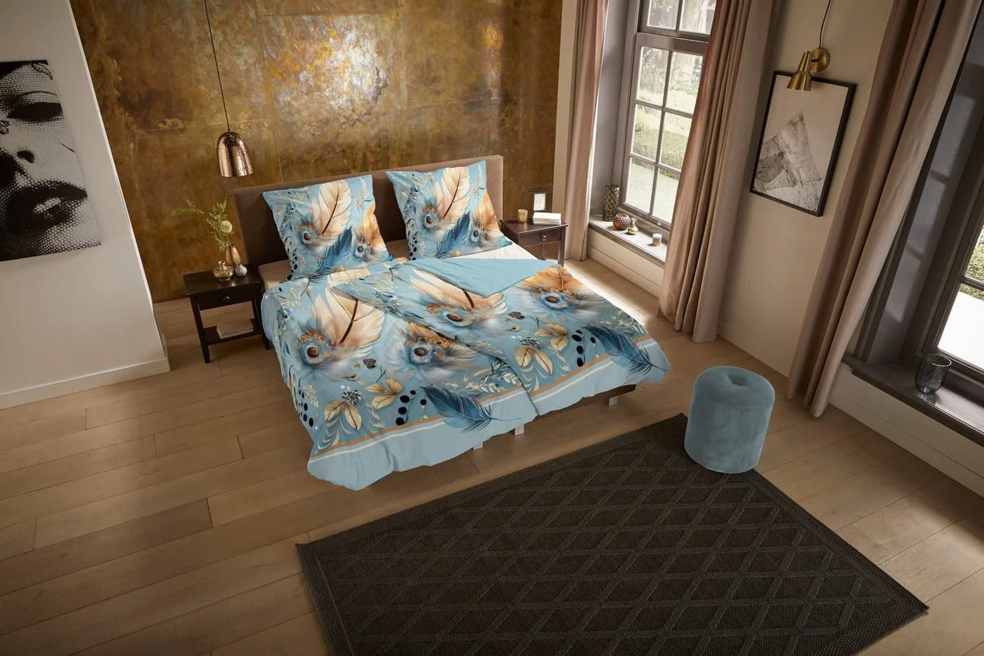 PURE luxury Collection Wendebettwäsche Wizz Aqua Gold Mikrofaser