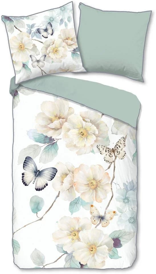 Descanso Wendebettwäsche Adiwanya Grün Blumen Mako-Satin - Bild 2