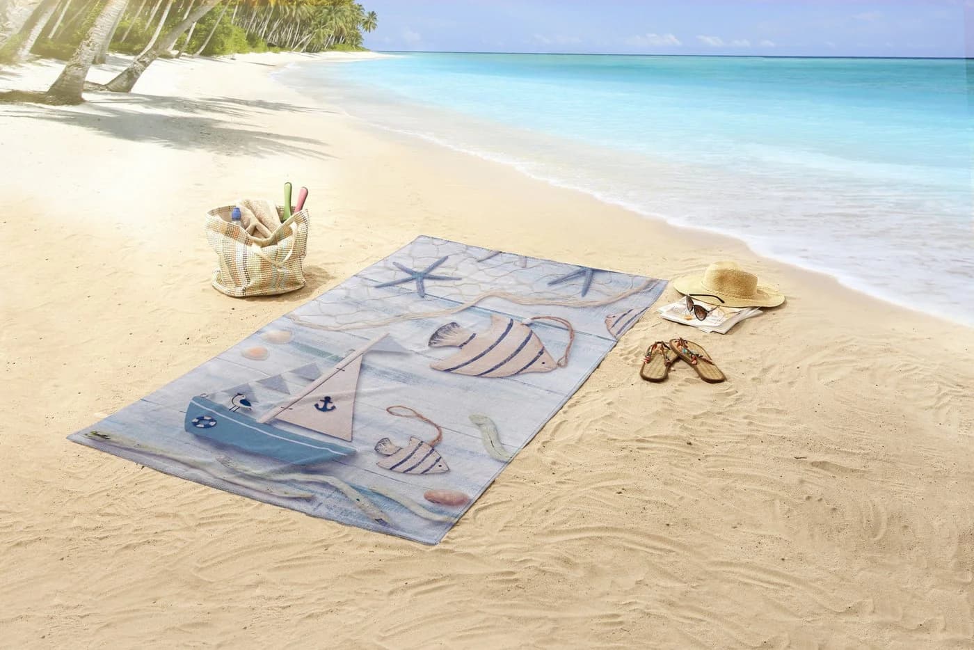 Strandtuch GOOD MORNING Maritim Blau Polyester-Velours