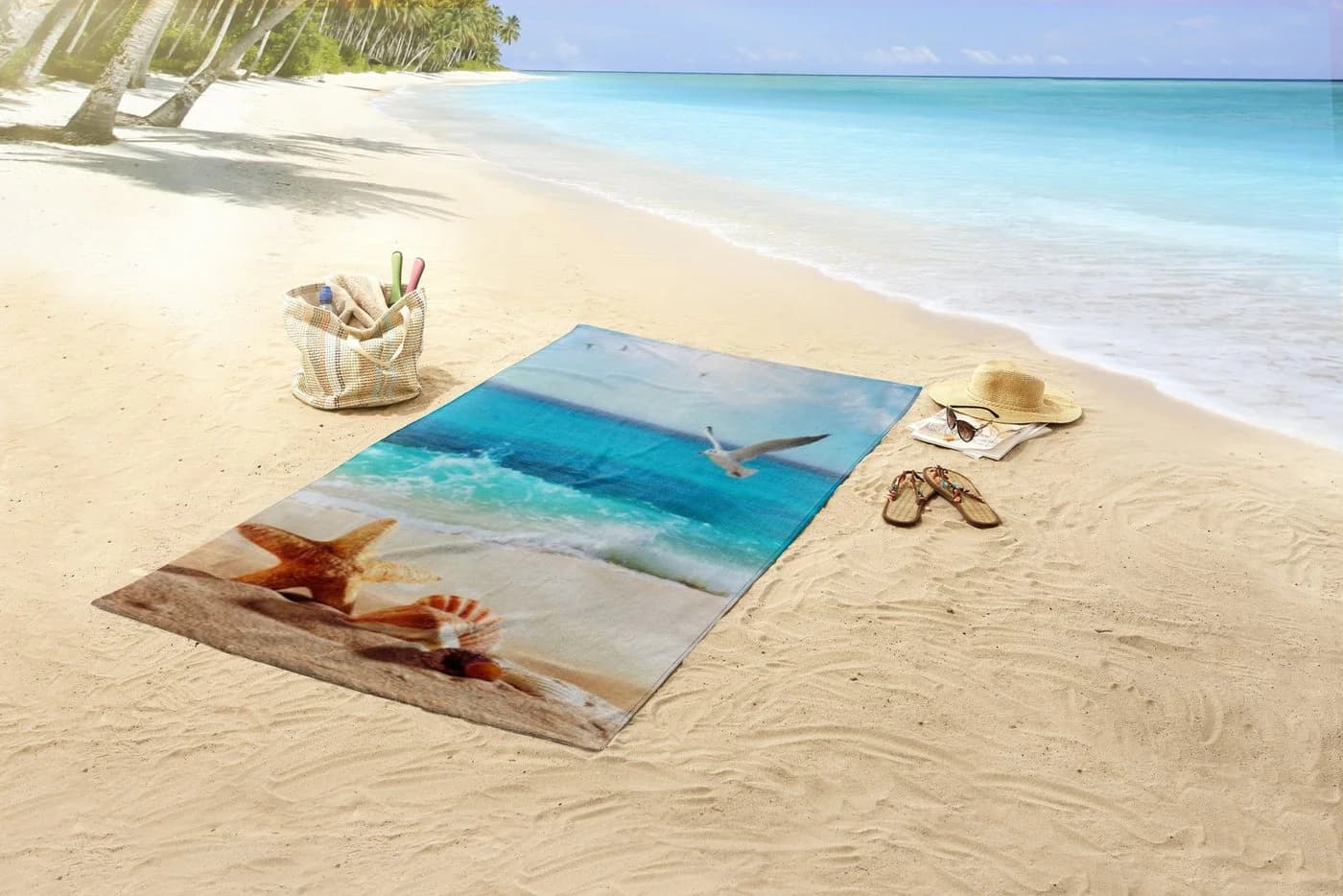 Strandtuch GOOD MORNING Sealife Blau Polyester-Velours