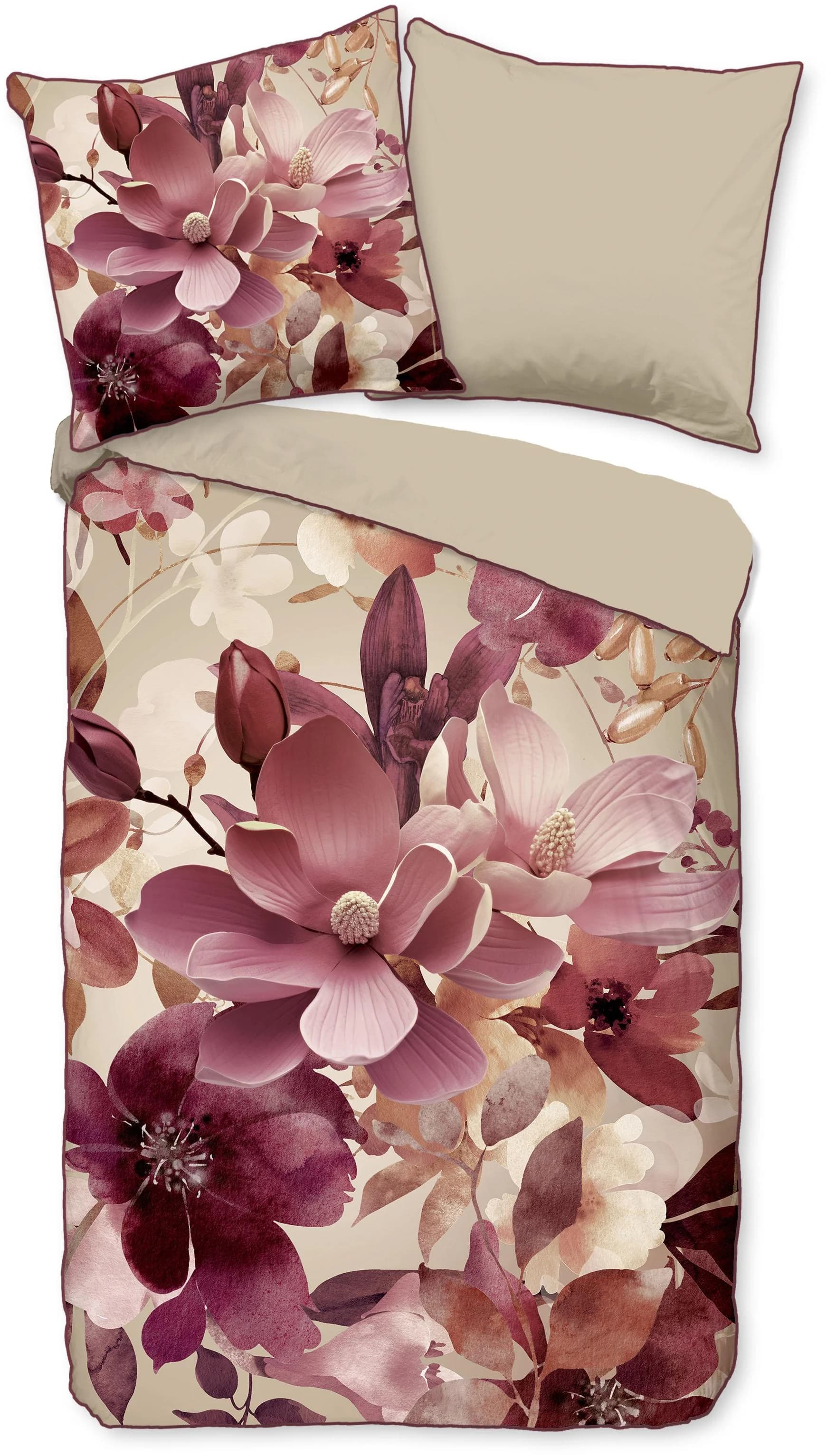 Descanso Wendebettwäsche Chaja 100% Baumwolle Beige Blumen
