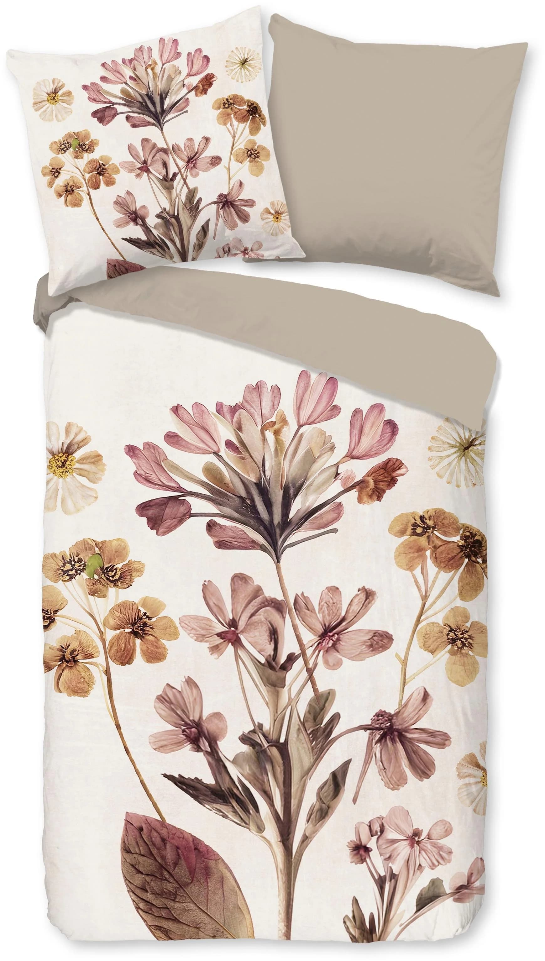 Wendebettwäsche Okuyasu Beige Blumen 3-tlg. Mikrofaser
