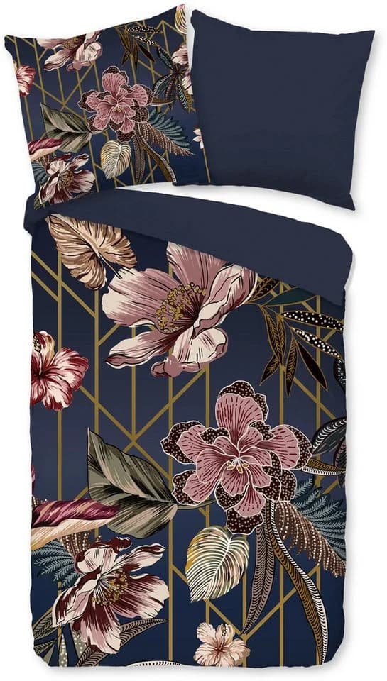 PURE luxury collection Wendebettwäsche Jos Dunkelblau Blumen Mikrofaser - Bild 2