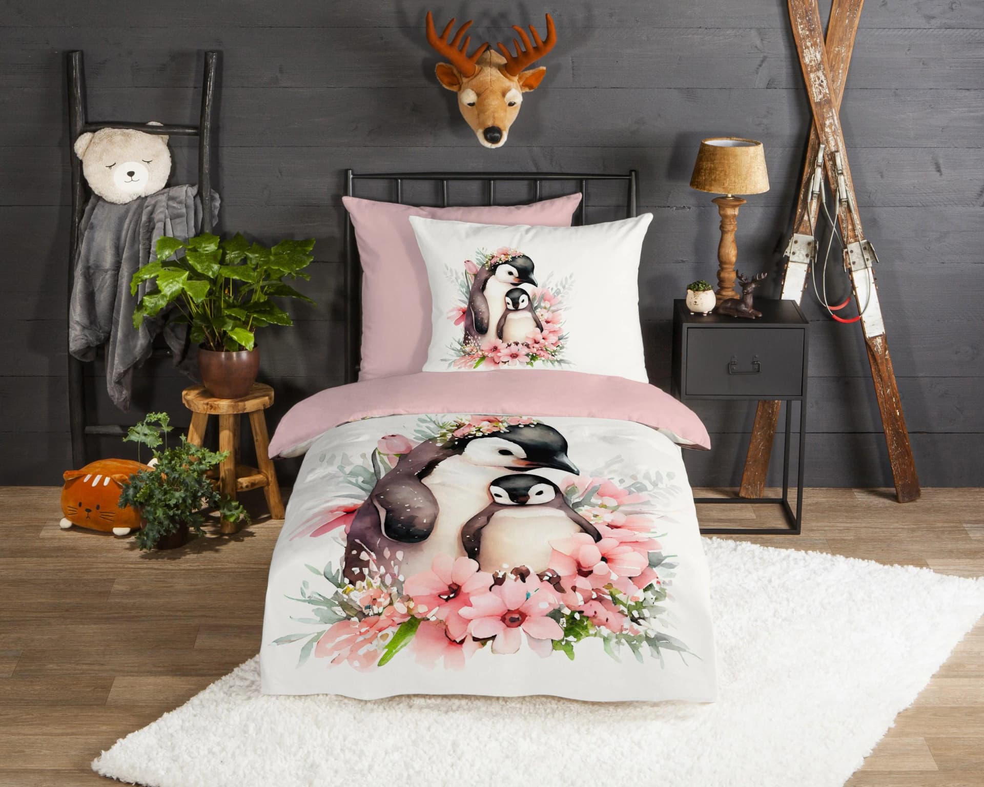 Good Morning Kinderbettwäsche Penny Rosa Pinguin