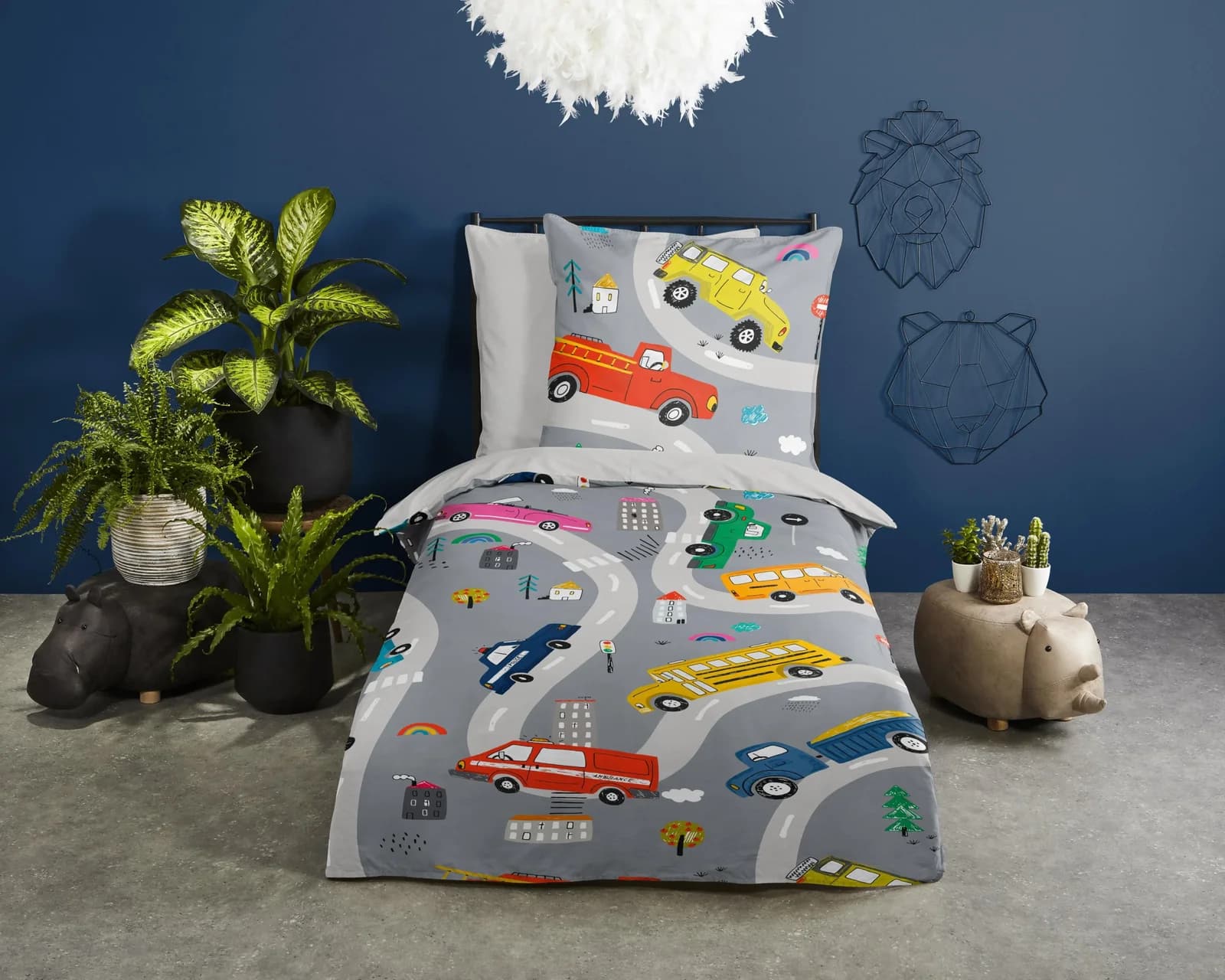 Kinderbettwäsche Auto-Design, grau, Mikrofaser