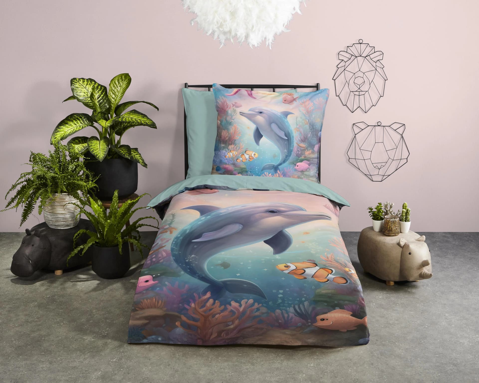 Good Morning Kinderbettwäsche Baya 2 teilig Baumwolle Delfin Blau