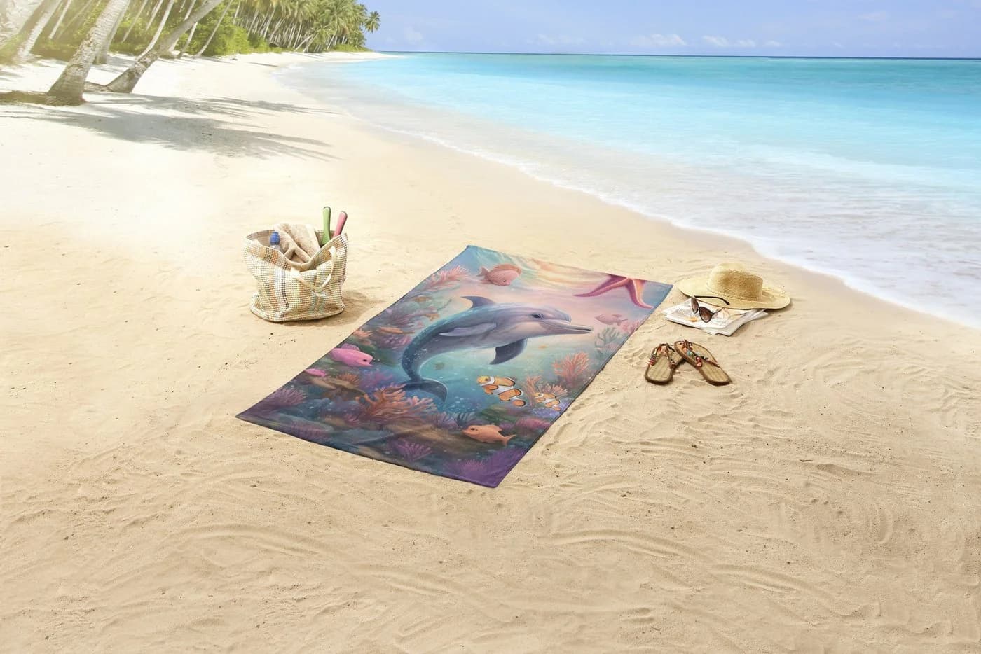 Strandtuch GOOD MORNING Baya Delfin Bunt Samt 75x150cm