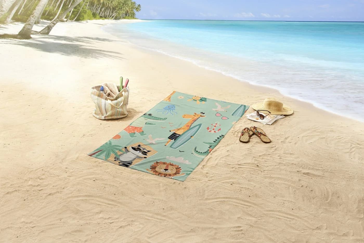 Good Morning Kinder Strandtuch Grün 75x150cm Samt