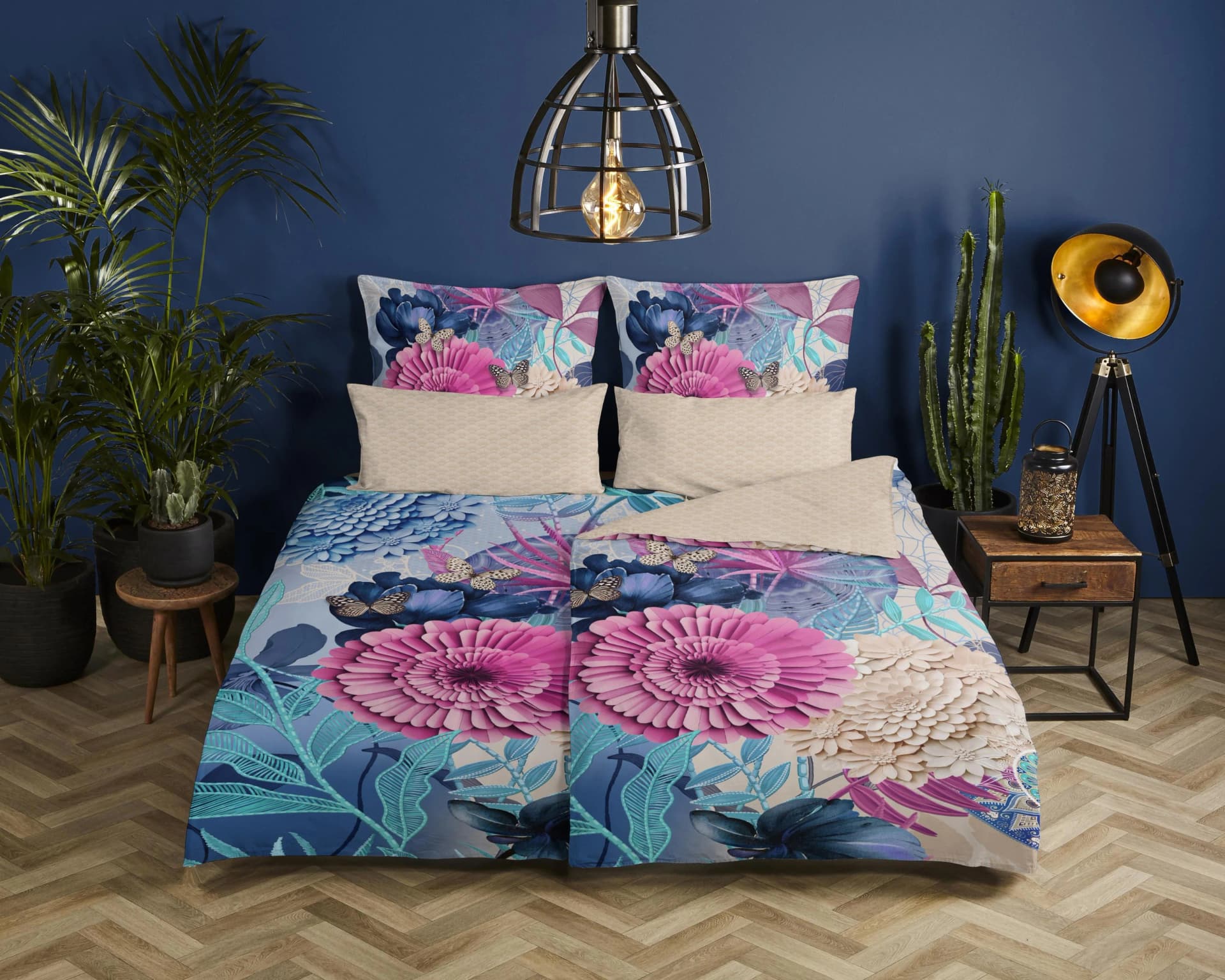 Wendebettwäsche HIP 'Nishell' blau Satin 100% Baumwolle