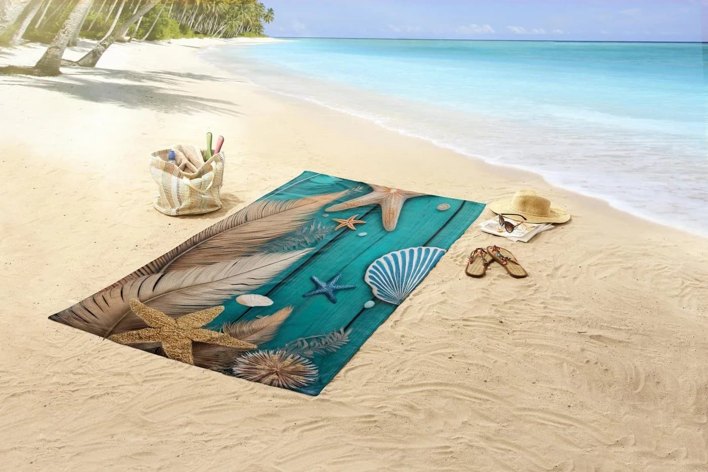 Strandtuch GOOD MORNING Bali türkis Samt 100x180 cm
