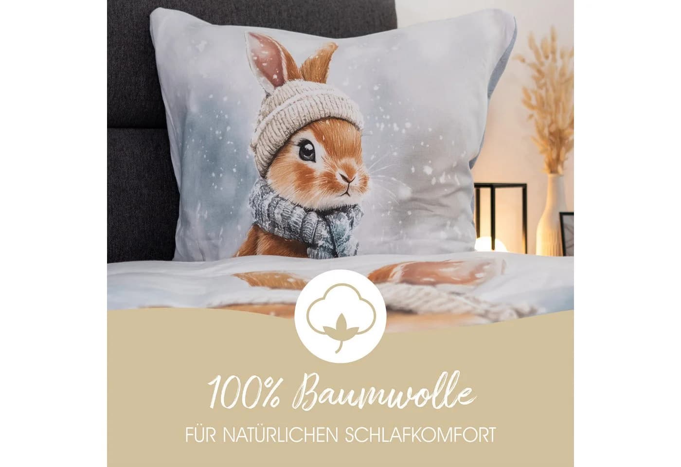 good morning Wendebettwäsche Flanell Grau Hase 2-teilig - Bild 4