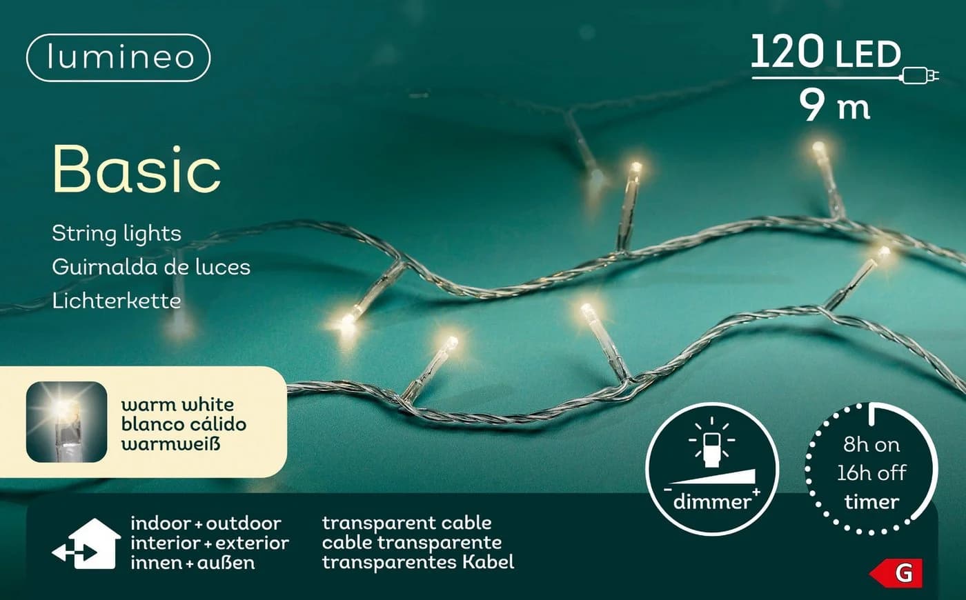 Lumineo LED-Lichterkette BASIC 120 LED 9m Warmweiß Transparent - Bild 2