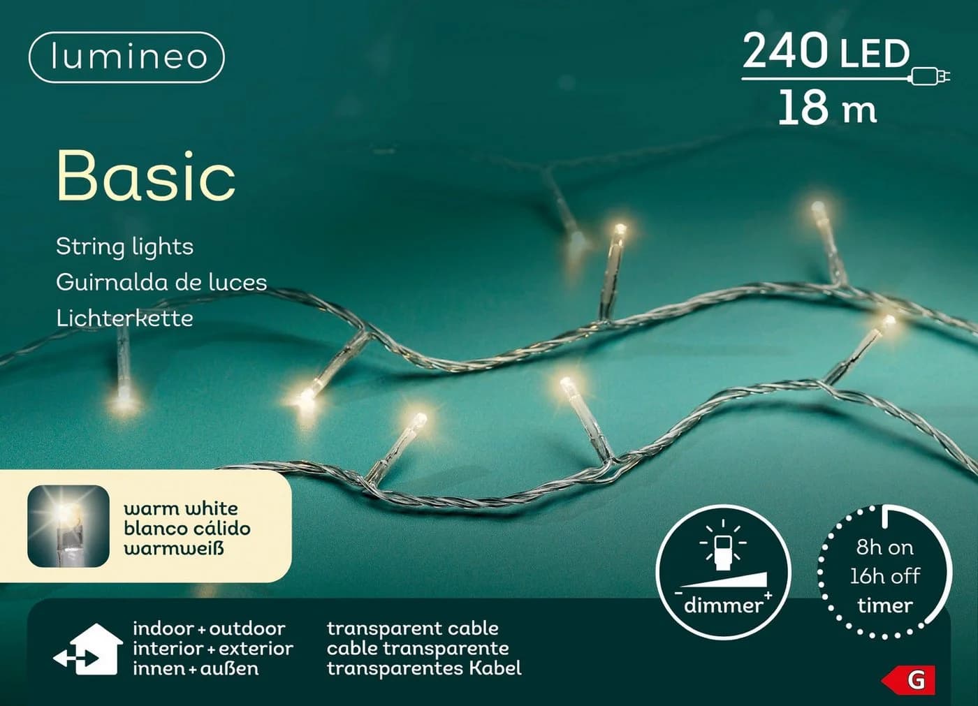 Lumineo LED-Lichterkette BASIC 240 LED 18 m warm weiß transparent dimmbar - Bild 2