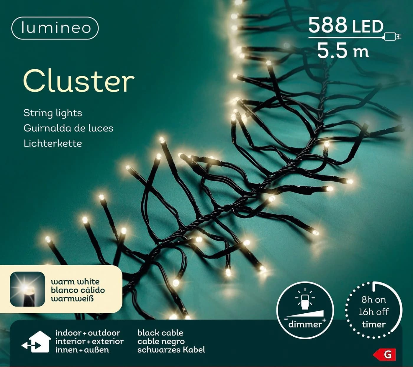 Lumineo LED-Lichterkette CLUSTER 588 LED 5,5 m warm weiß, schwarzes Kabel, Dimmbar, Timer, Indoor, Outdoor - Bild 2