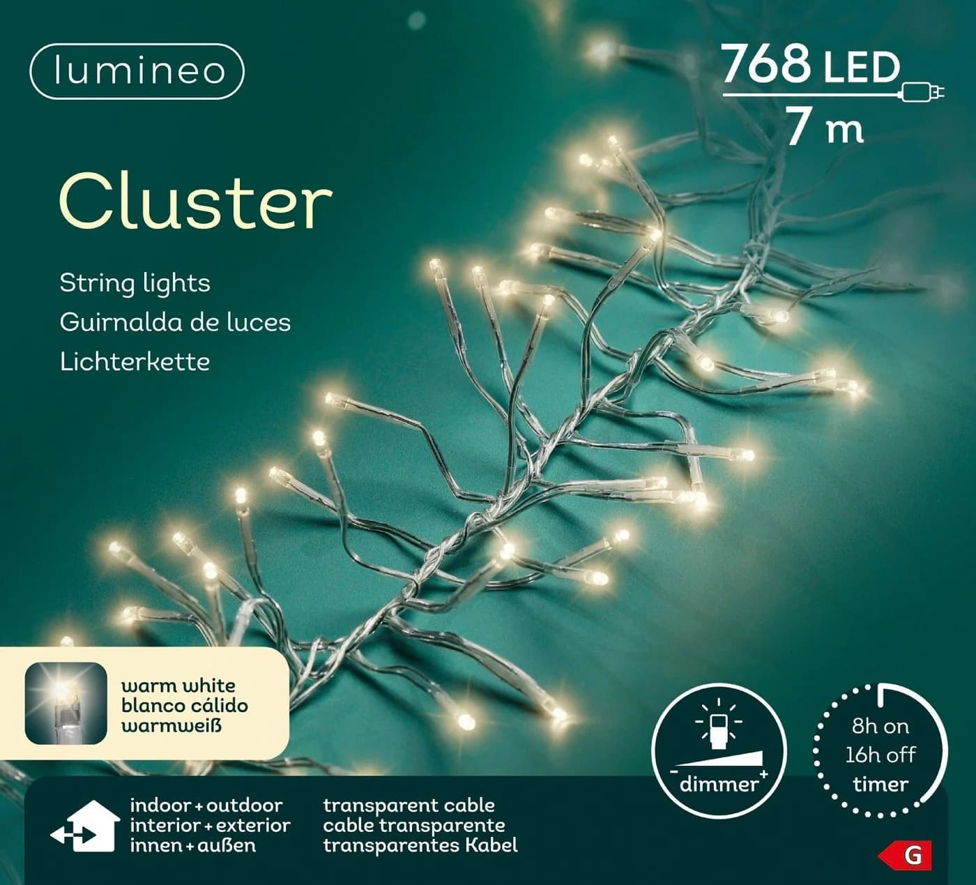 Lumineo LED-Lichterkette CLUSTER 768 LED 7m warm weiß, dimmbar, Timer, IP44 - Bild 2
