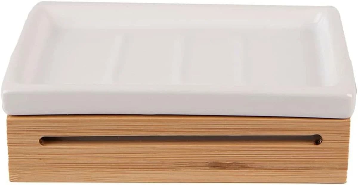 Clayre & Eef Badaccessoire-Set Keramik & Bambus Weiß