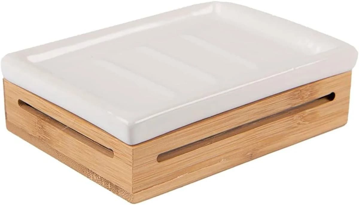 Clayre & Eef Badaccessoire-Set Keramik & Bambus Weiß - Bild 2