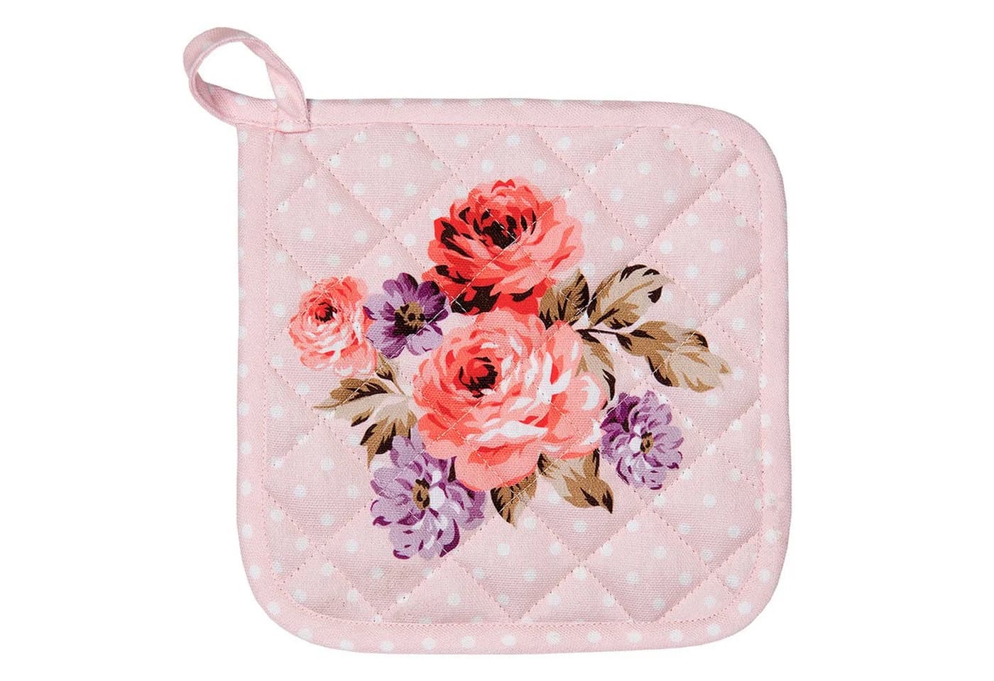 Clayre & Eef Topflappen Dotty Rose 2-tlg. Rosa/Weiß Baumwolle