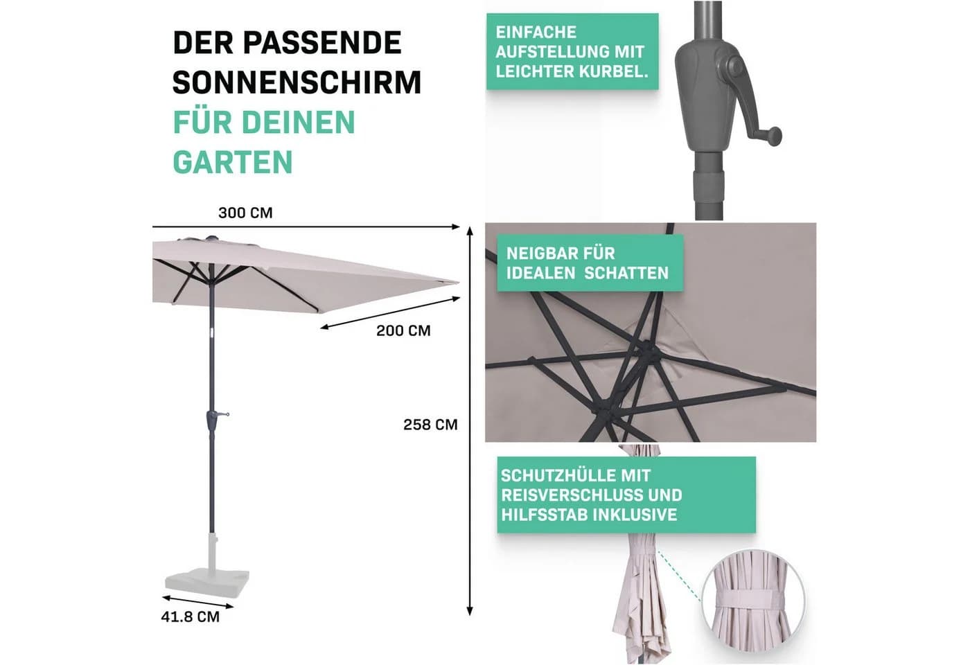 VONROC Sonnenschirm rechteckig Schwarz 300x200 cm - Bild 4
