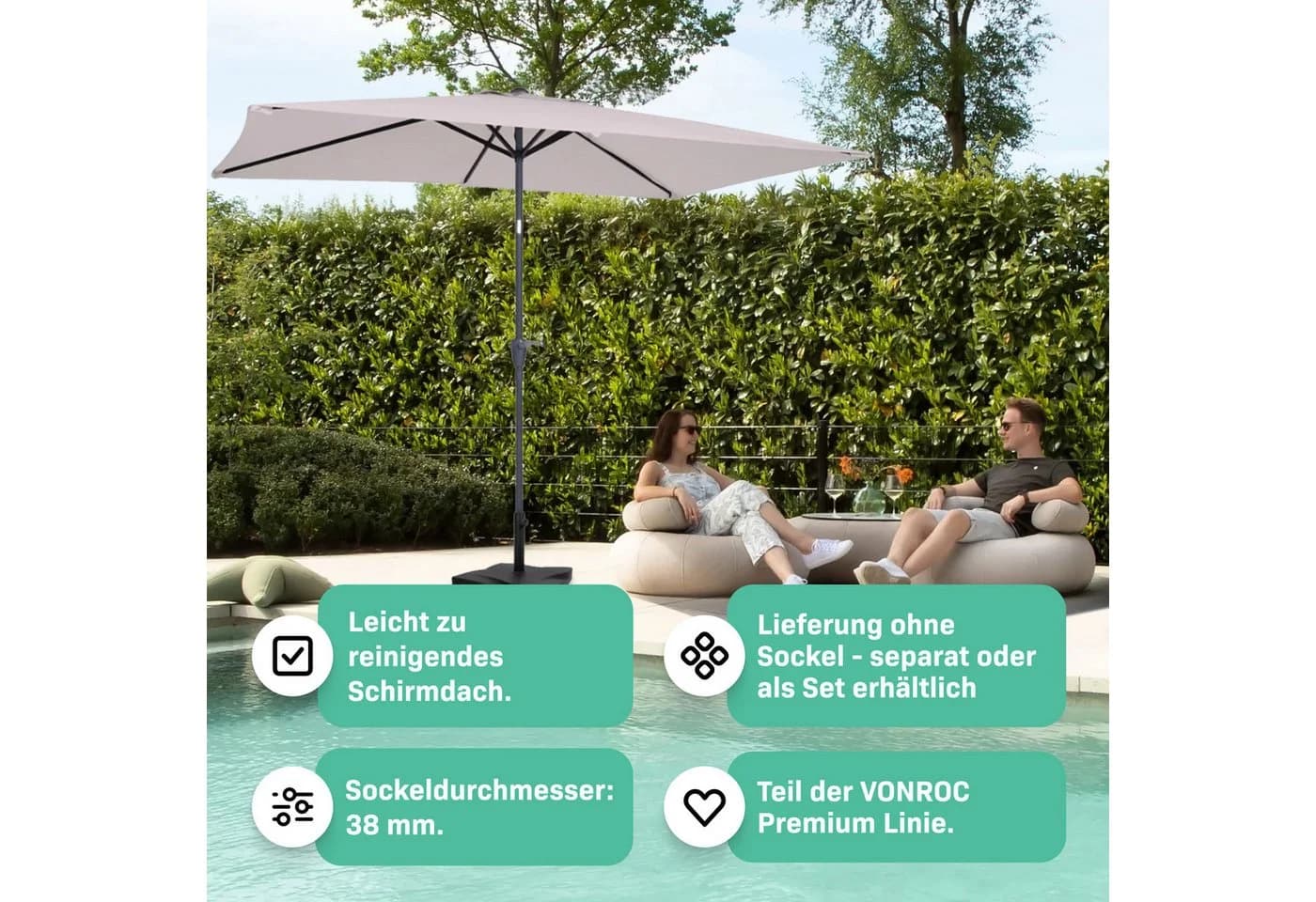 VONROC Sonnenschirm rechteckig Schwarz 300x200 cm - Bild 5